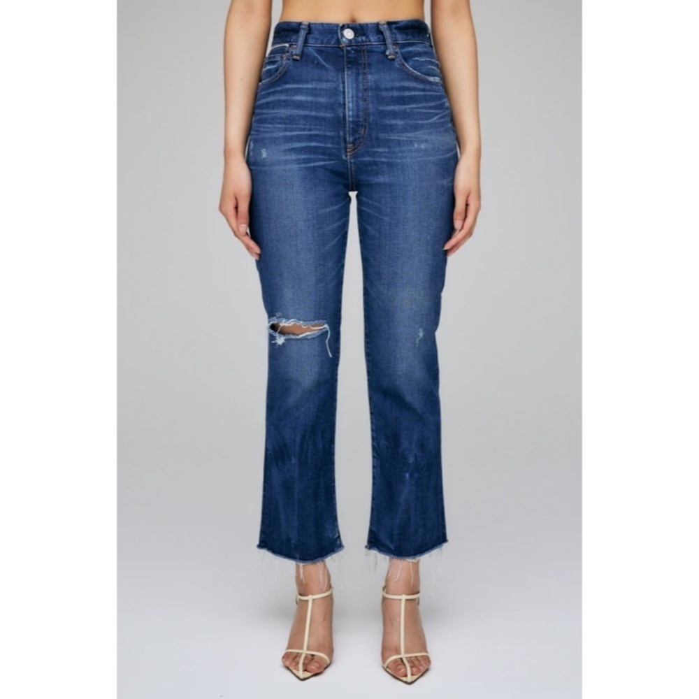 MOUSSY VINTAGE Blue Japanese Denim Rhode Cropped Flare High Rise Jeans EUC 30